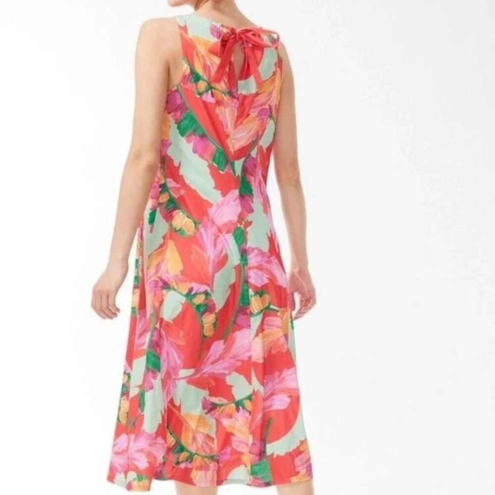 Chicos Tie-Back Foliage Botanical Print Trapeze Sleeveless Lined Dress Sz 4 (20) - Picture 4 of 8